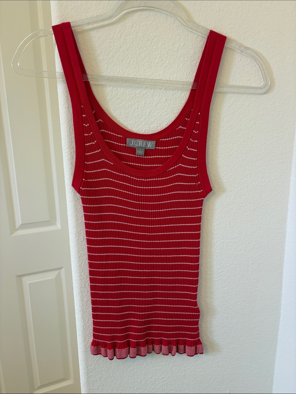 J. Crew Red and White Striped Ribbed Tank